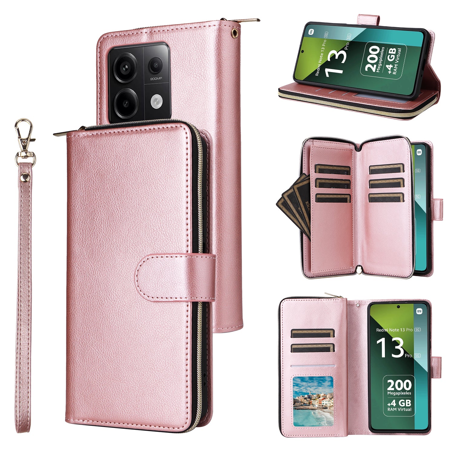 For Xiaomi Redmi Note 13 Pro 5G / Poco X6 5G Case Zipper Pocket Leather Stand Phone Cover