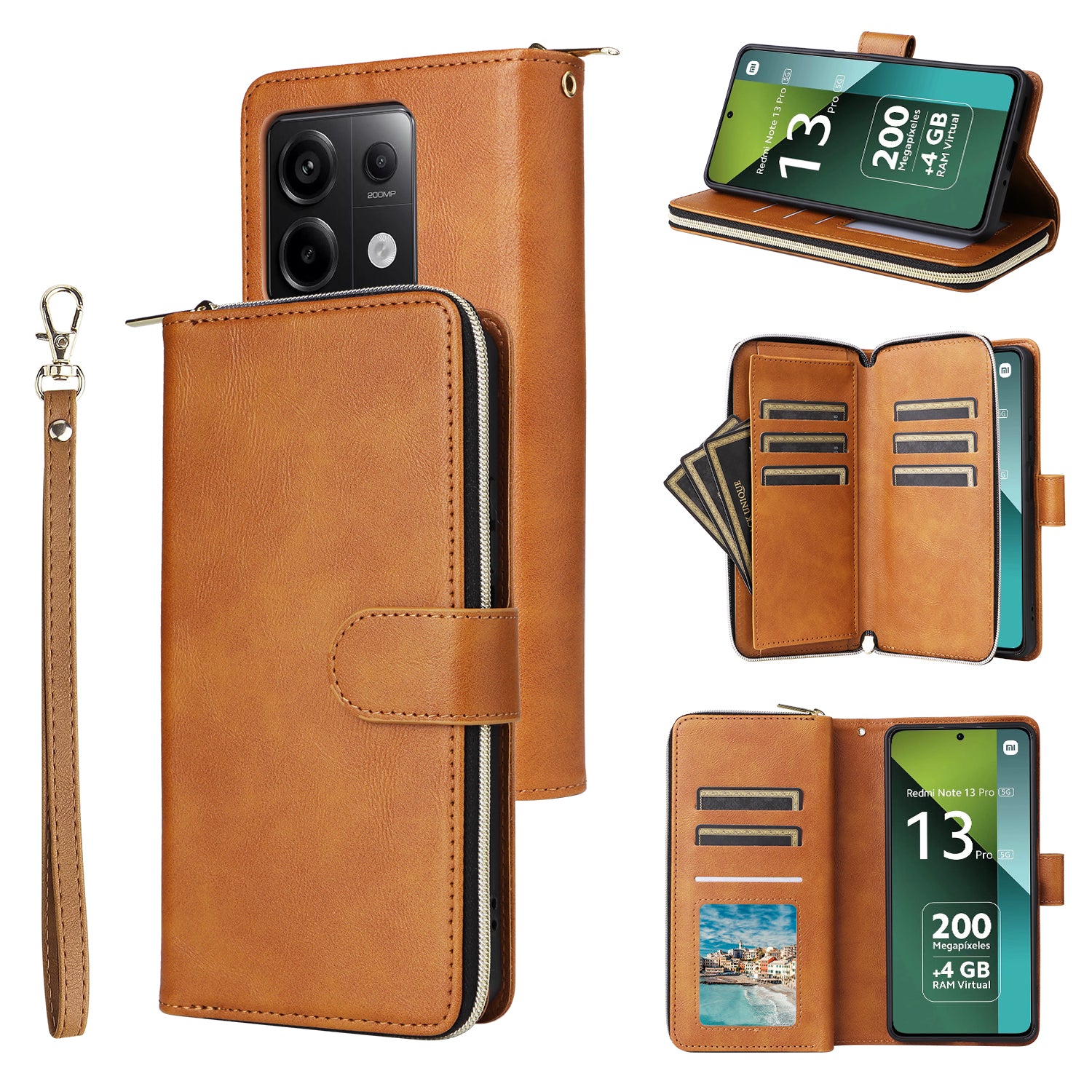 For Xiaomi Redmi Note 13 Pro 5G / Poco X6 5G Case Zipper Pocket Leather Stand Phone Cover