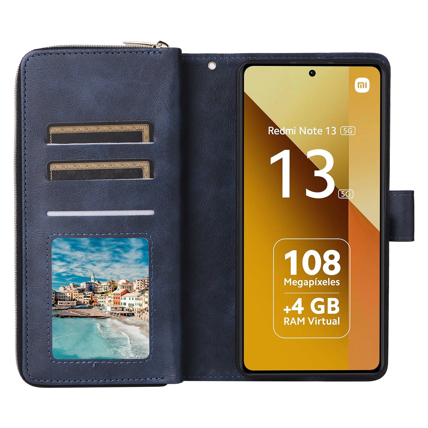 For Xiaomi Redmi Note 13 5G Case with Strap Zipper Wallet PU Leather Phone Cover