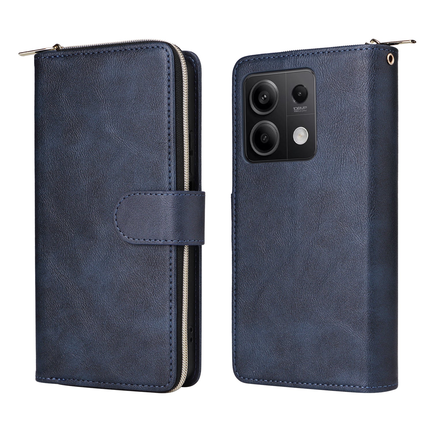 For Xiaomi Redmi Note 13 5G Case with Strap Zipper Wallet PU Leather Phone Cover