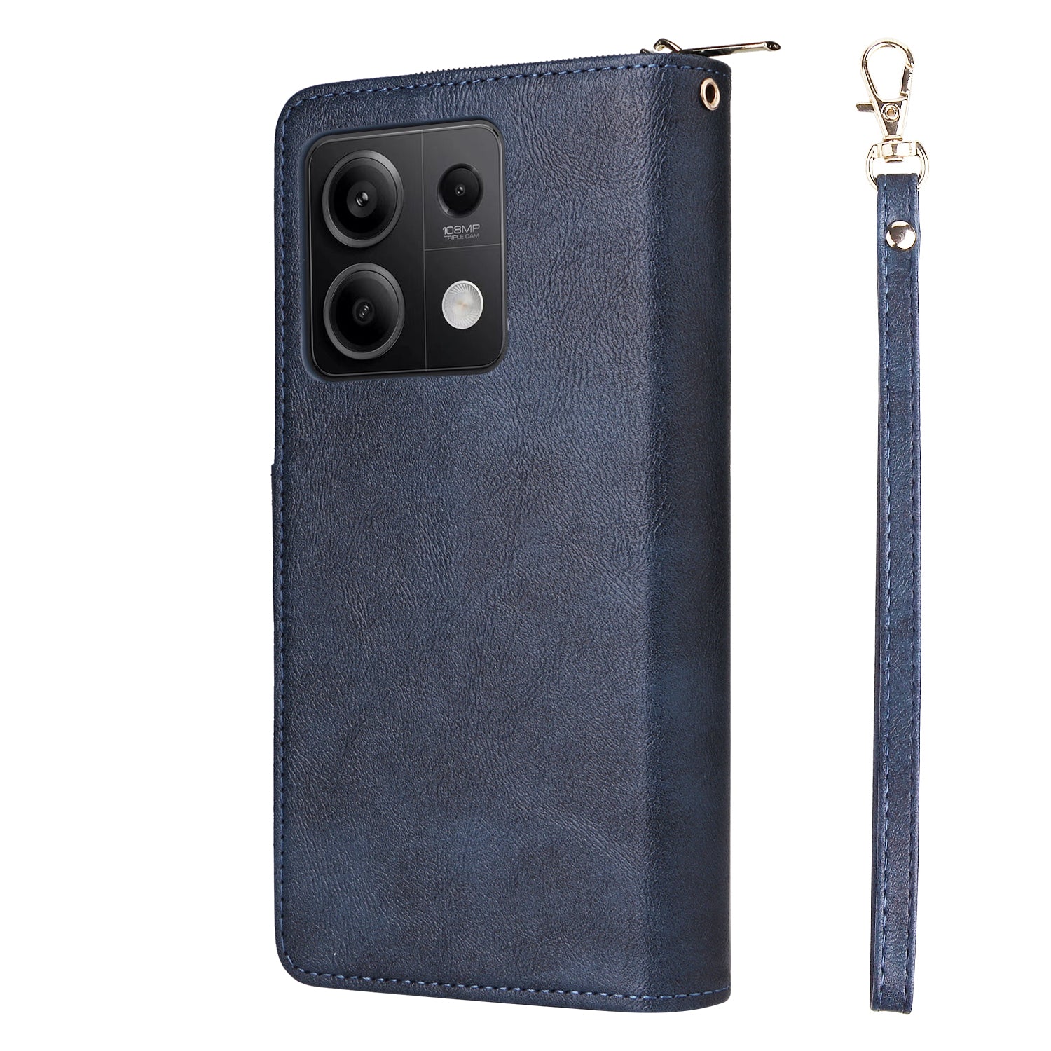 For Xiaomi Redmi Note 13 5G Case with Strap Zipper Wallet PU Leather Phone Cover