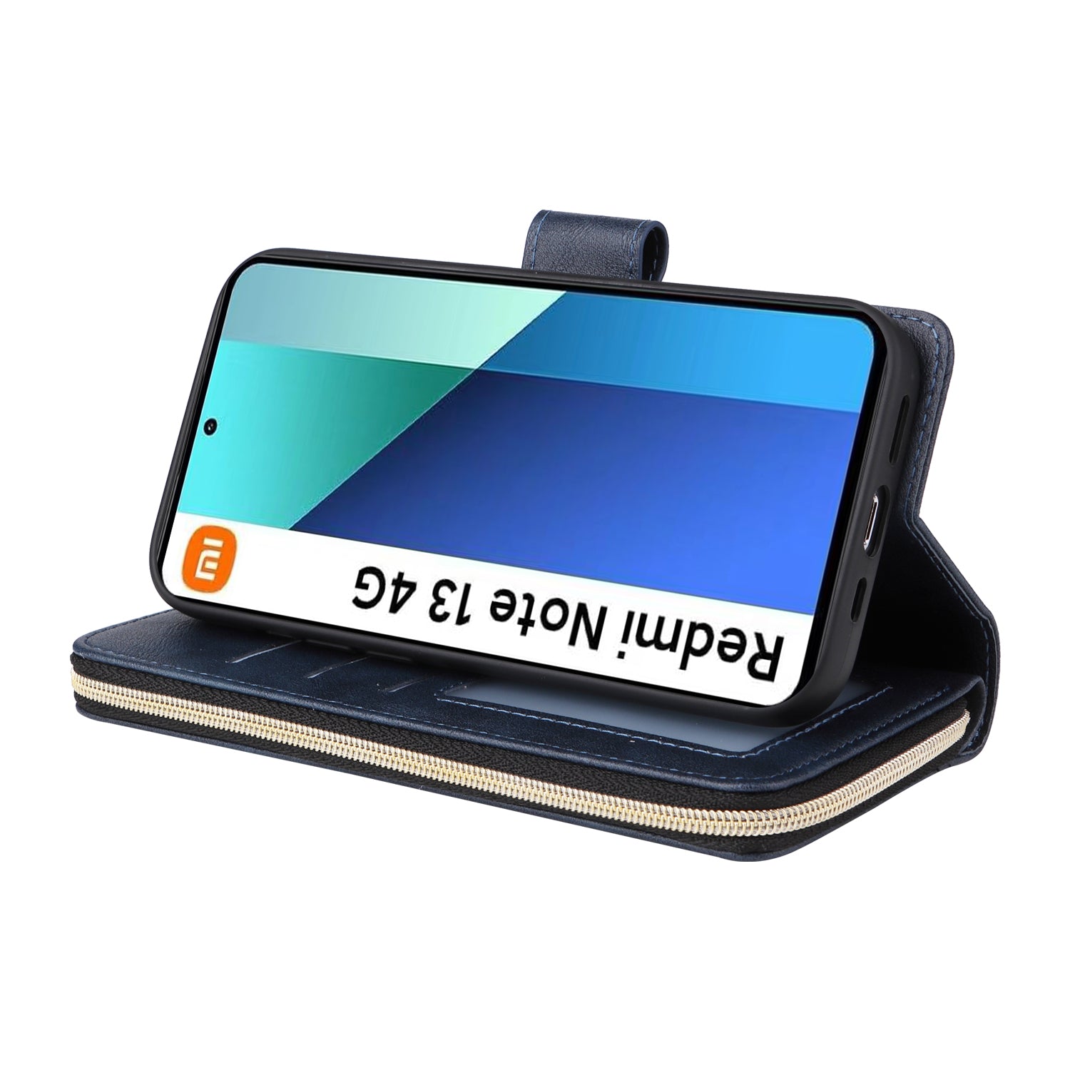 For Xiaomi Redmi Note 13 4G Case Zipper Leather Phone Cover with Stand Card Slots
