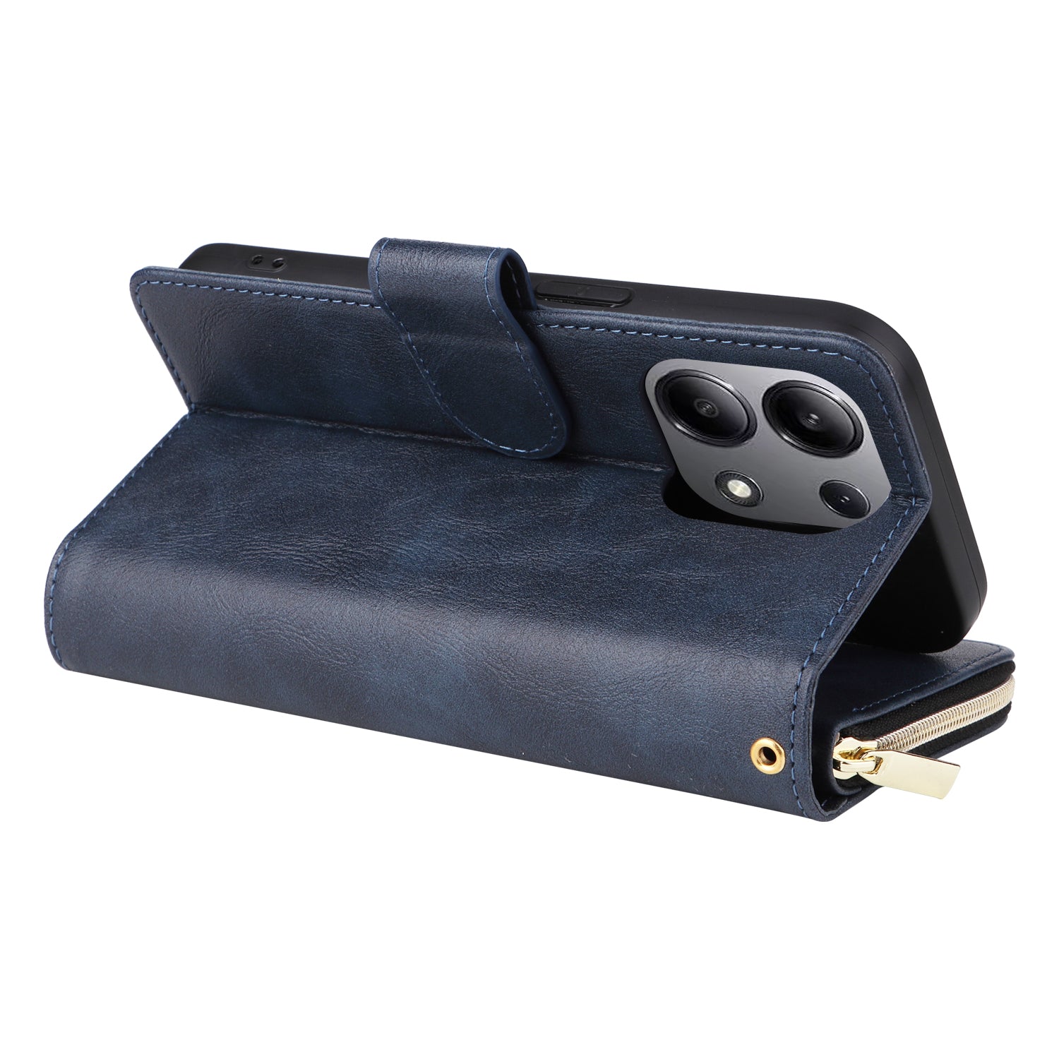For Xiaomi Redmi Note 13 4G Case Zipper Leather Phone Cover with Stand Card Slots