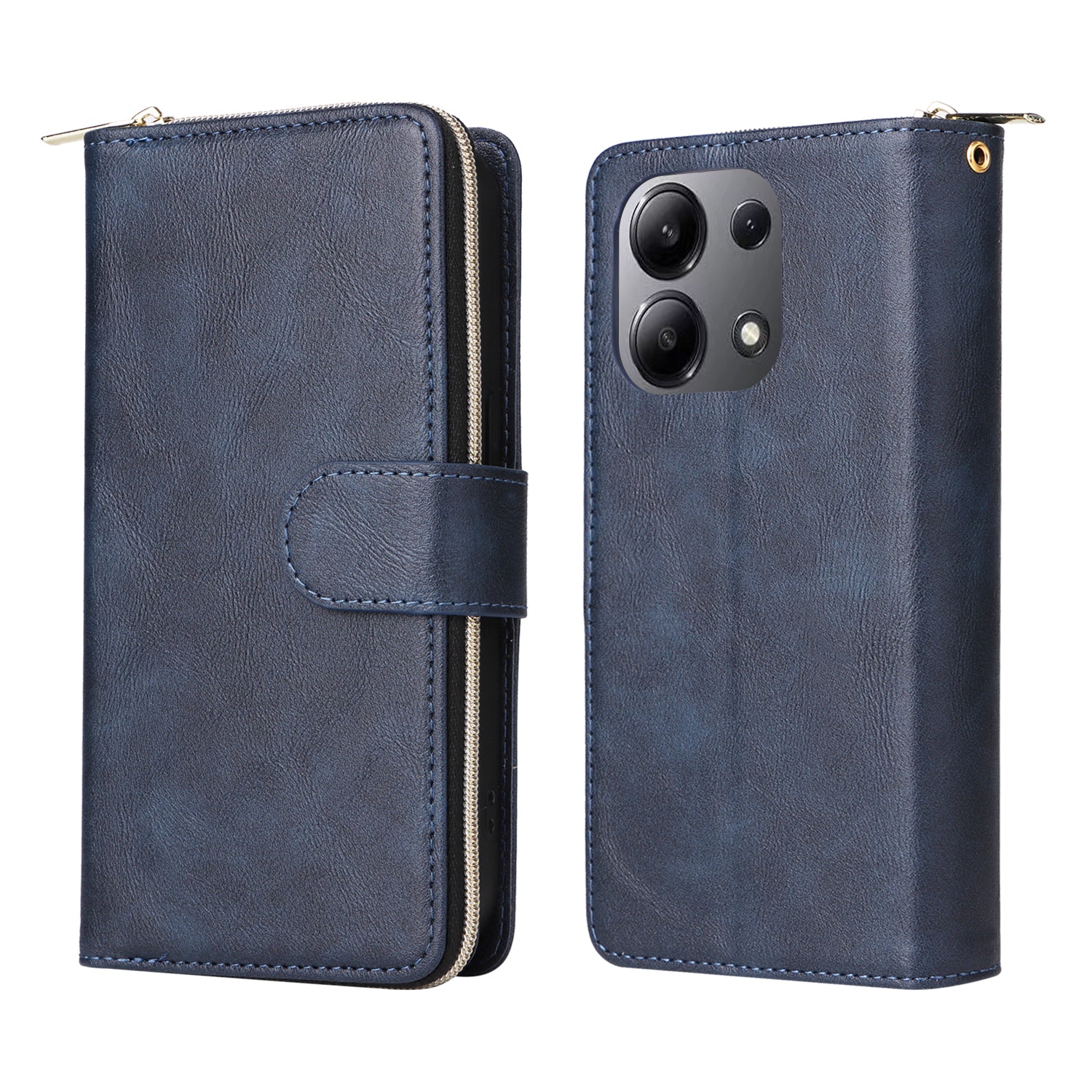 For Xiaomi Redmi Note 13 4G Case Zipper Leather Phone Cover with Stand Card Slots