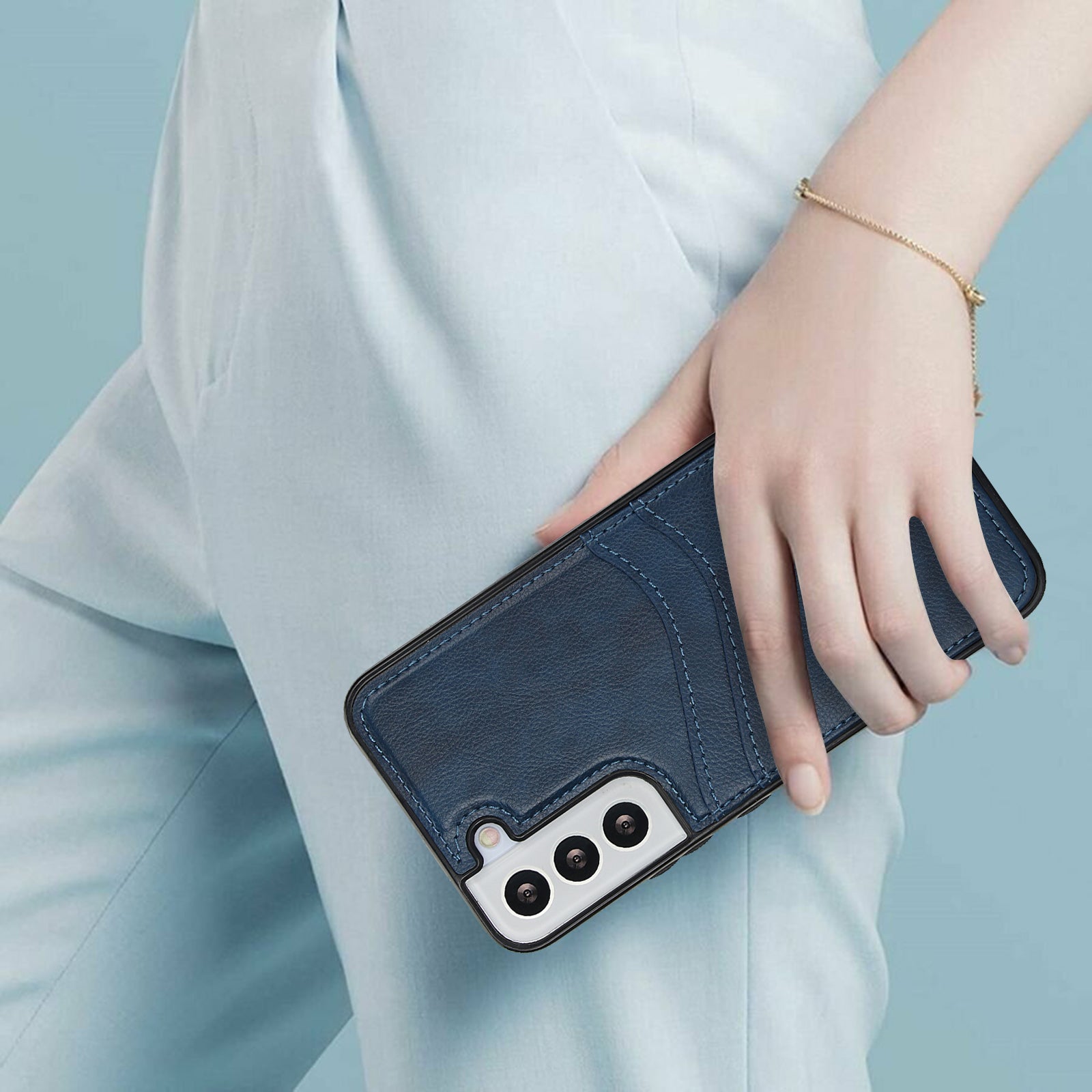 For Samsung Galaxy S22 5G Cases Cell Phone Cover Anti-Scratch PU+TPU Phone Shell with Card Slot
