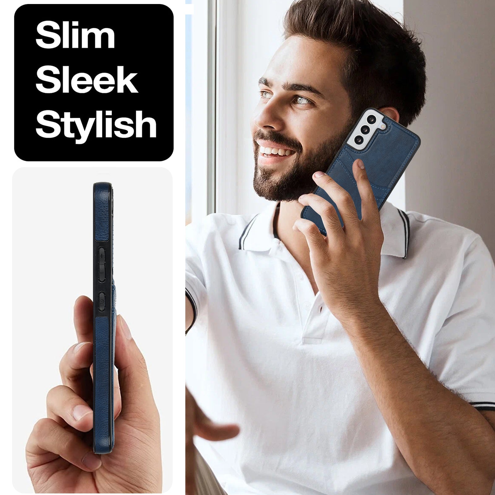 For Samsung Galaxy S22 5G Cases Cell Phone Cover Anti-Scratch PU+TPU Phone Shell with Card Slot