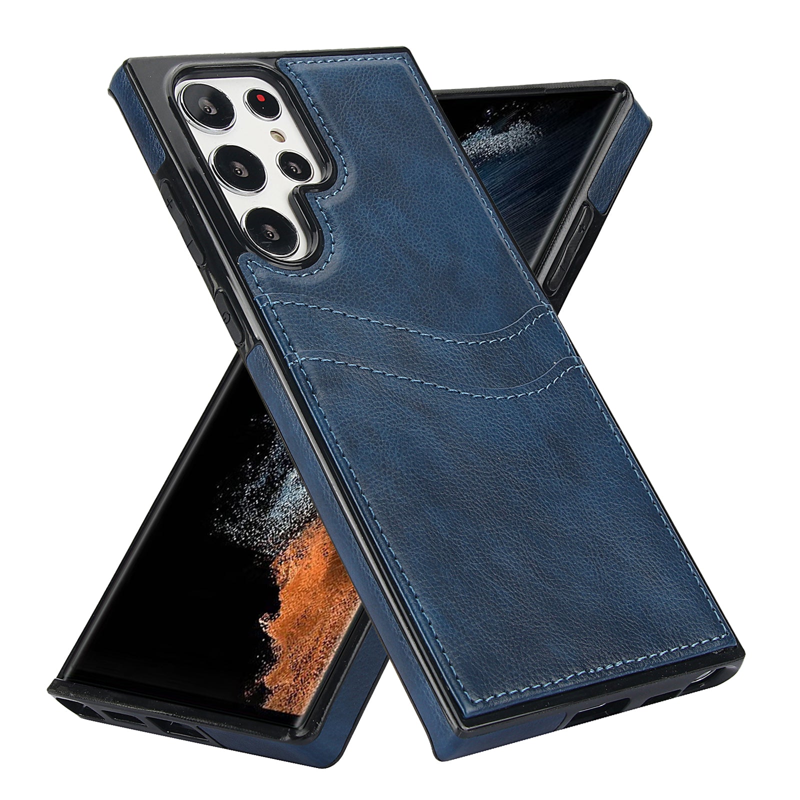 For Samsung Galaxy S22 Ultra 5G Card Case Phone Back Cover Shockproof PU+TPU Phone Shell