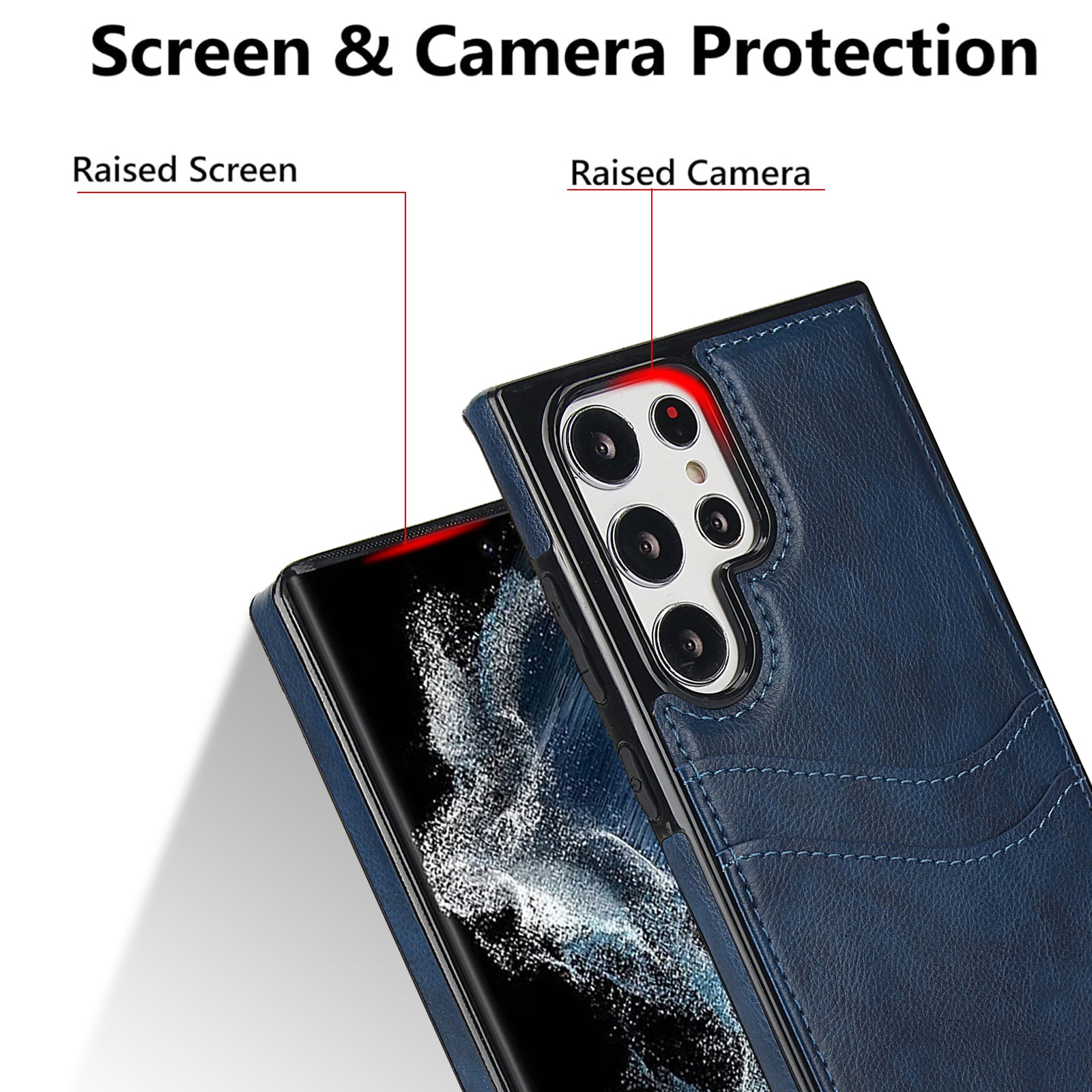 For Samsung Galaxy S22 Ultra 5G Card Case Phone Back Cover Shockproof PU+TPU Phone Shell