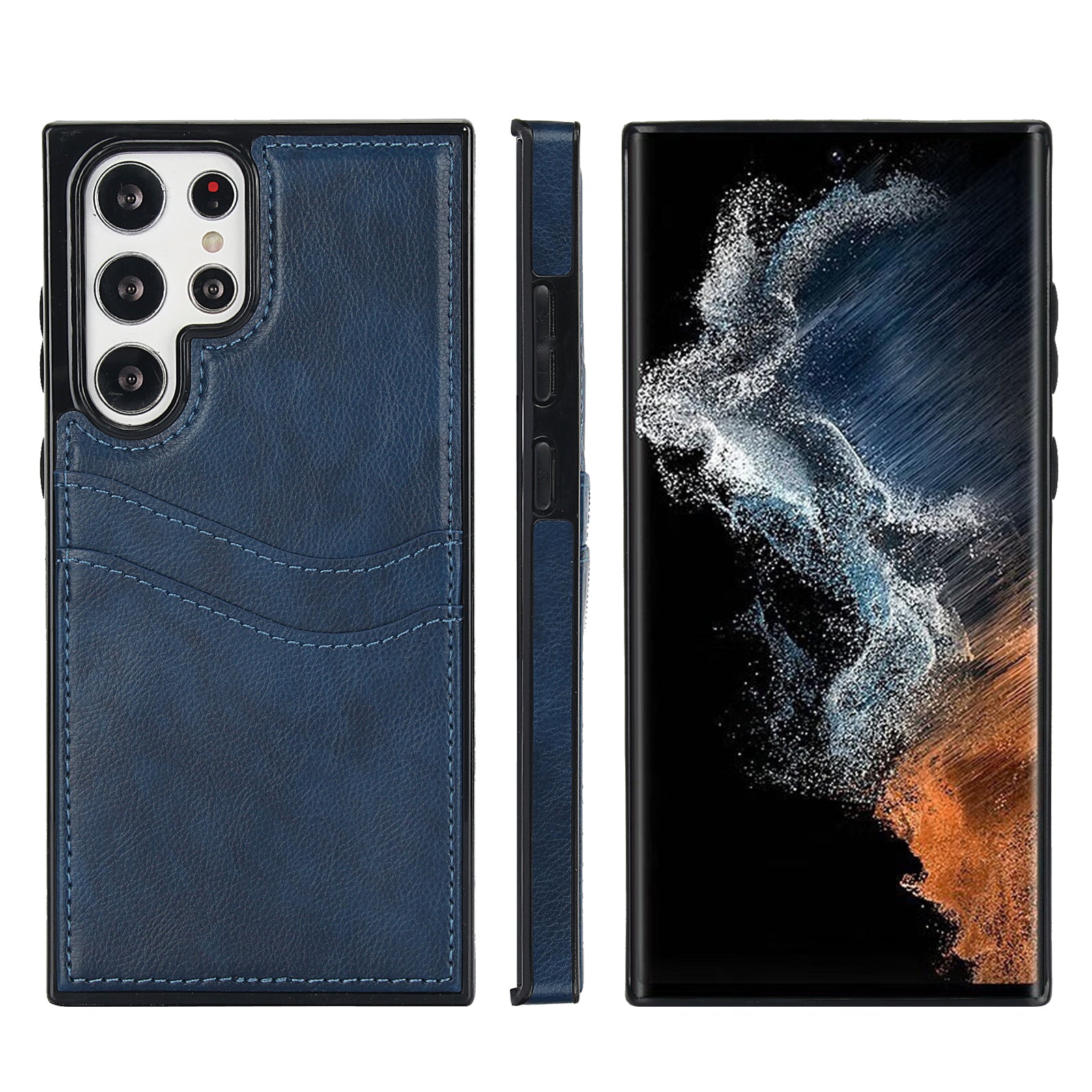 For Samsung Galaxy S22 Ultra 5G Card Case Phone Back Cover Shockproof PU+TPU Phone Shell