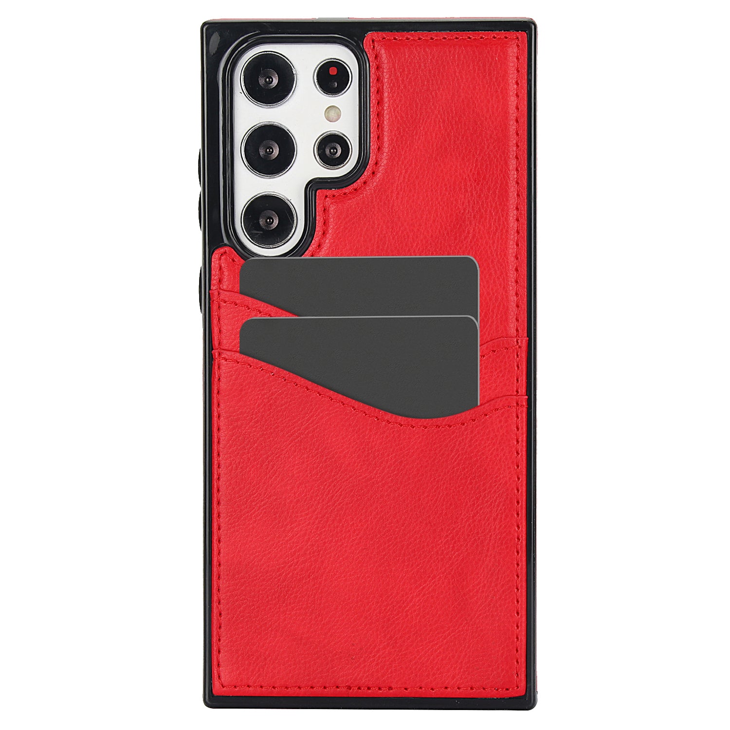 For Samsung Galaxy S22 Ultra 5G Card Case Phone Back Cover Shockproof PU+TPU Phone Shell