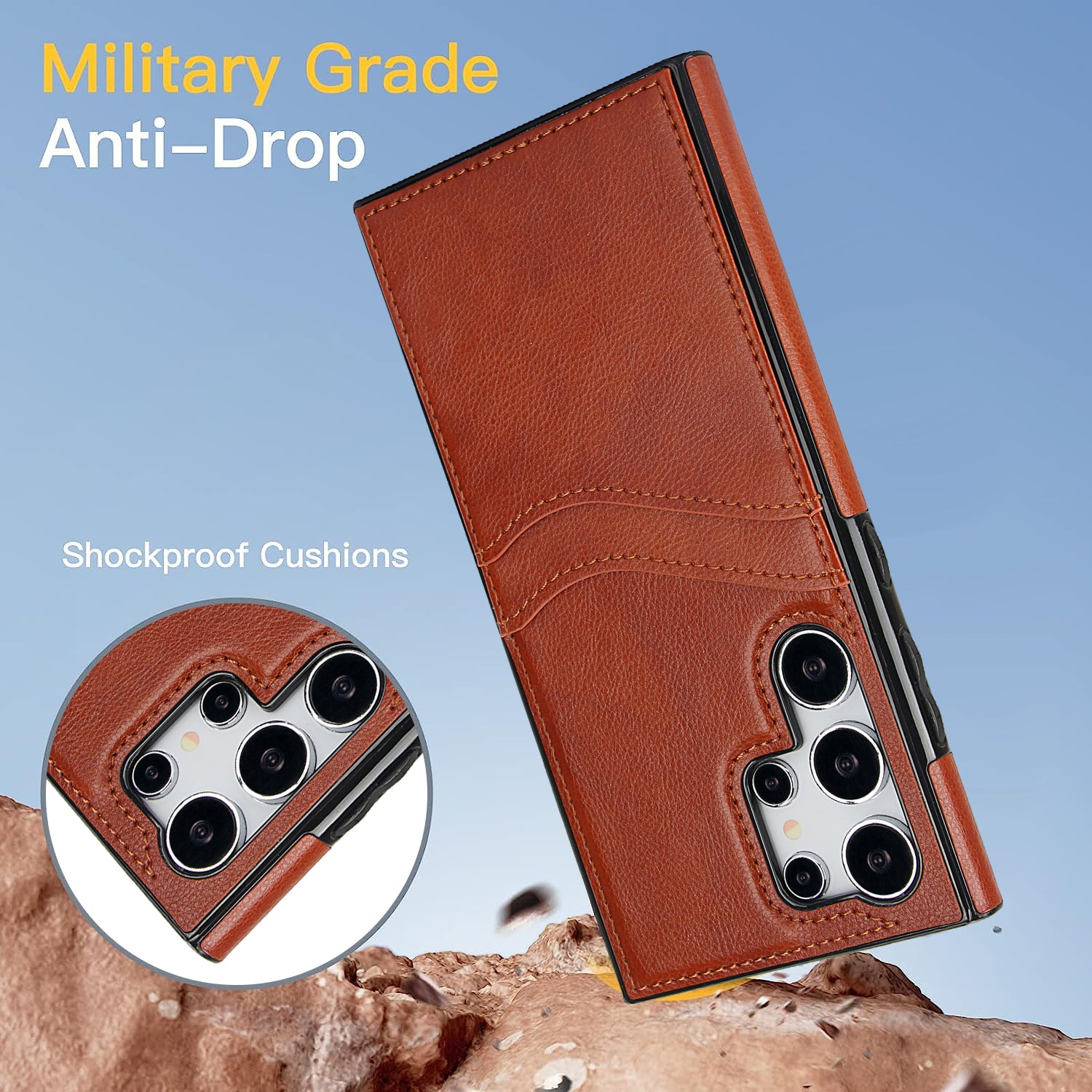 For Samsung Galaxy S24 Ultra Phone Protector Card Slot Scratch-Resistant PU+TPU Phone Case
