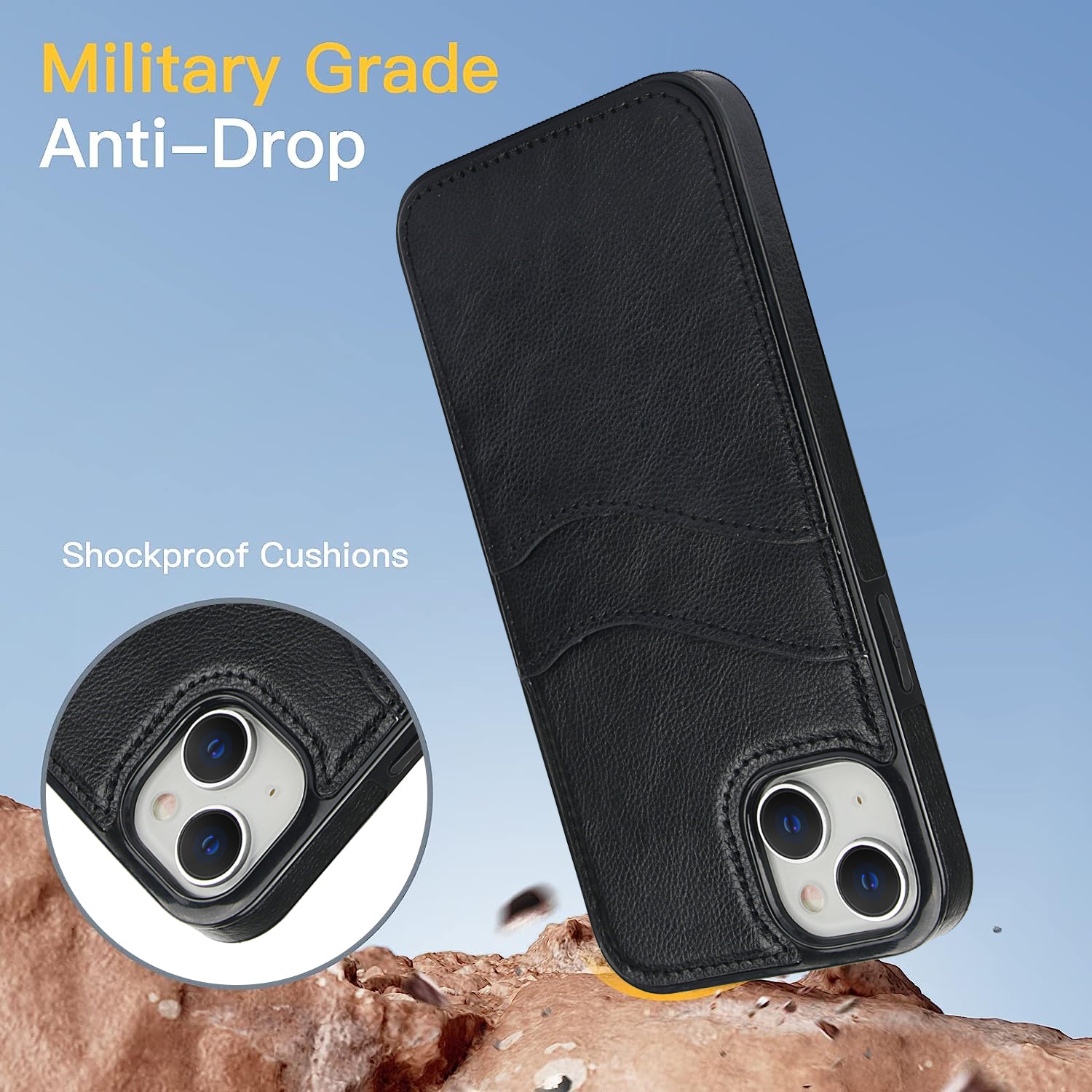 For iPhone 13 mini Case Scratch-Resistant PU+TPU Phone Shell with Card Holder