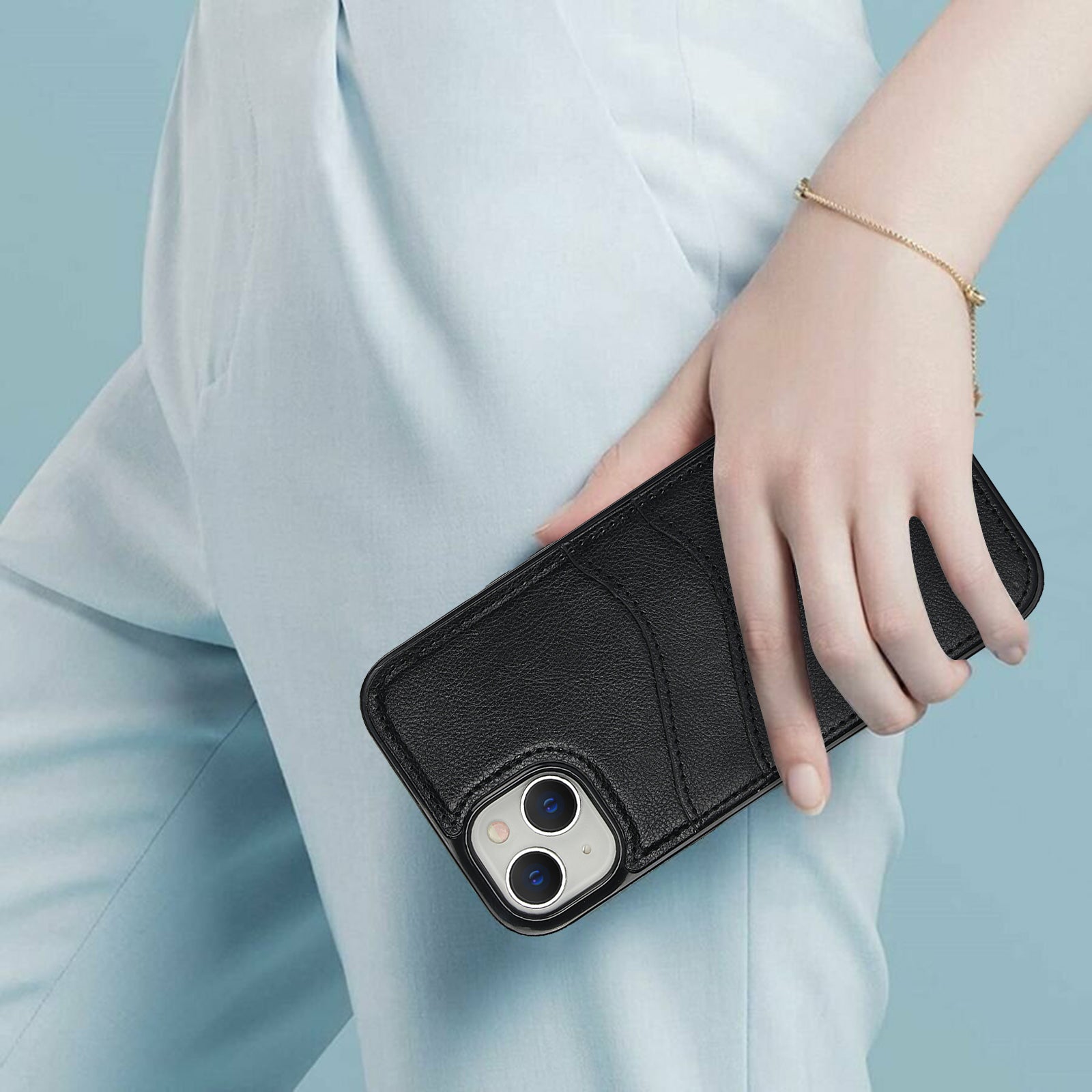For iPhone 13 mini Case Scratch-Resistant PU+TPU Phone Shell with Card Holder