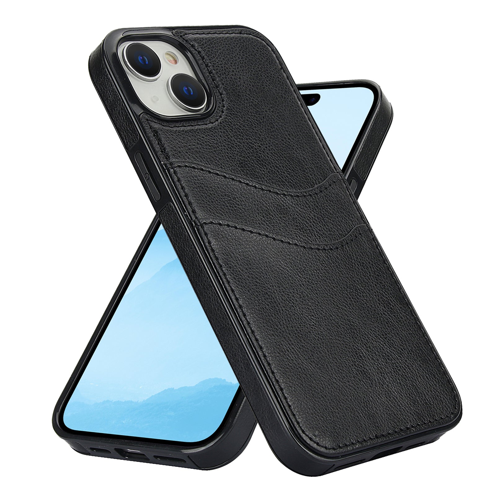 For iPhone 13 mini Case Scratch-Resistant PU+TPU Phone Shell with Card Holder