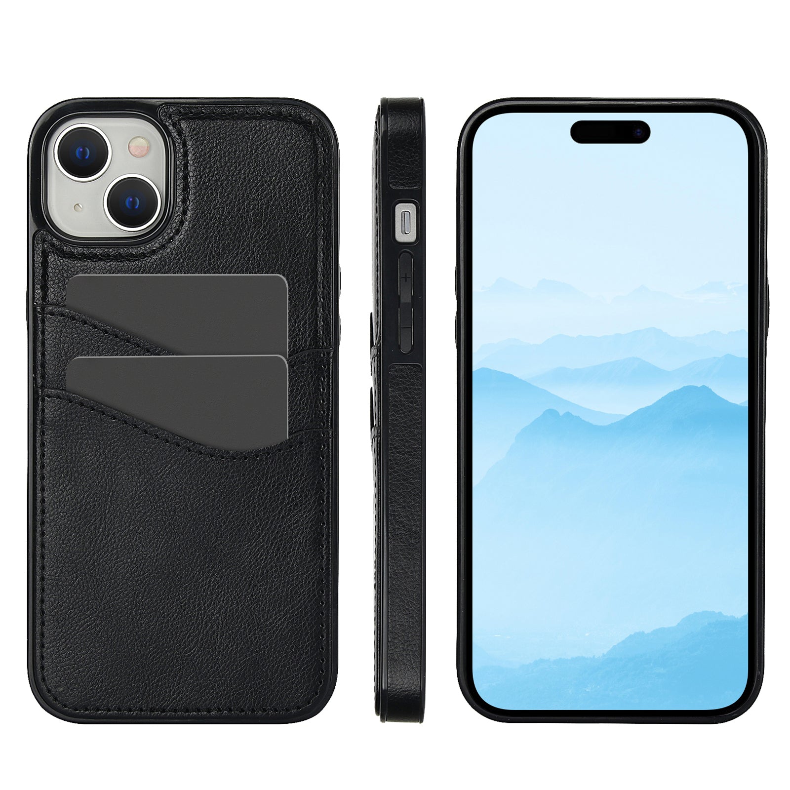 For iPhone 13 mini Case Scratch-Resistant PU+TPU Phone Shell with Card Holder