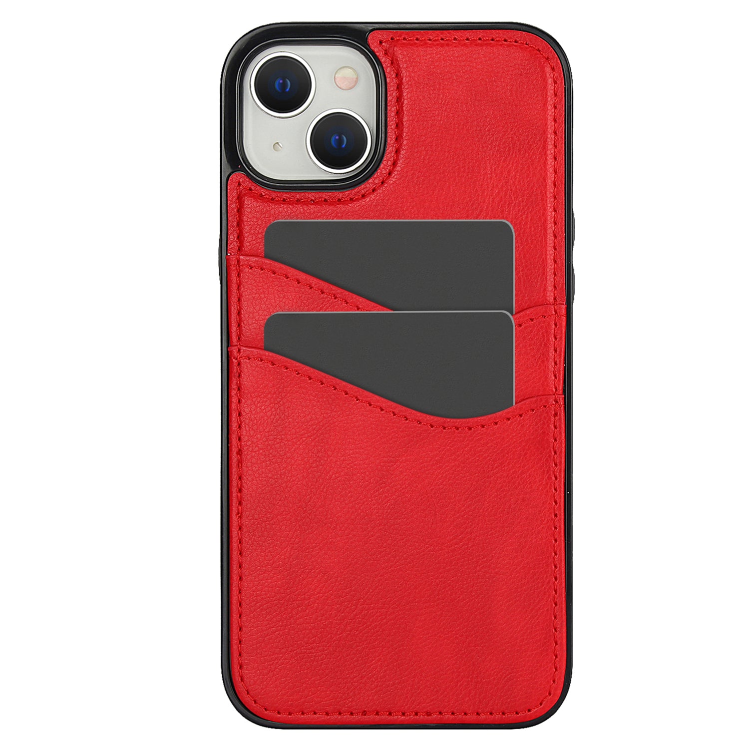 For iPhone 15 Case Anti-Drop Hybrid PU+TPU Phone Cover with Card Holder