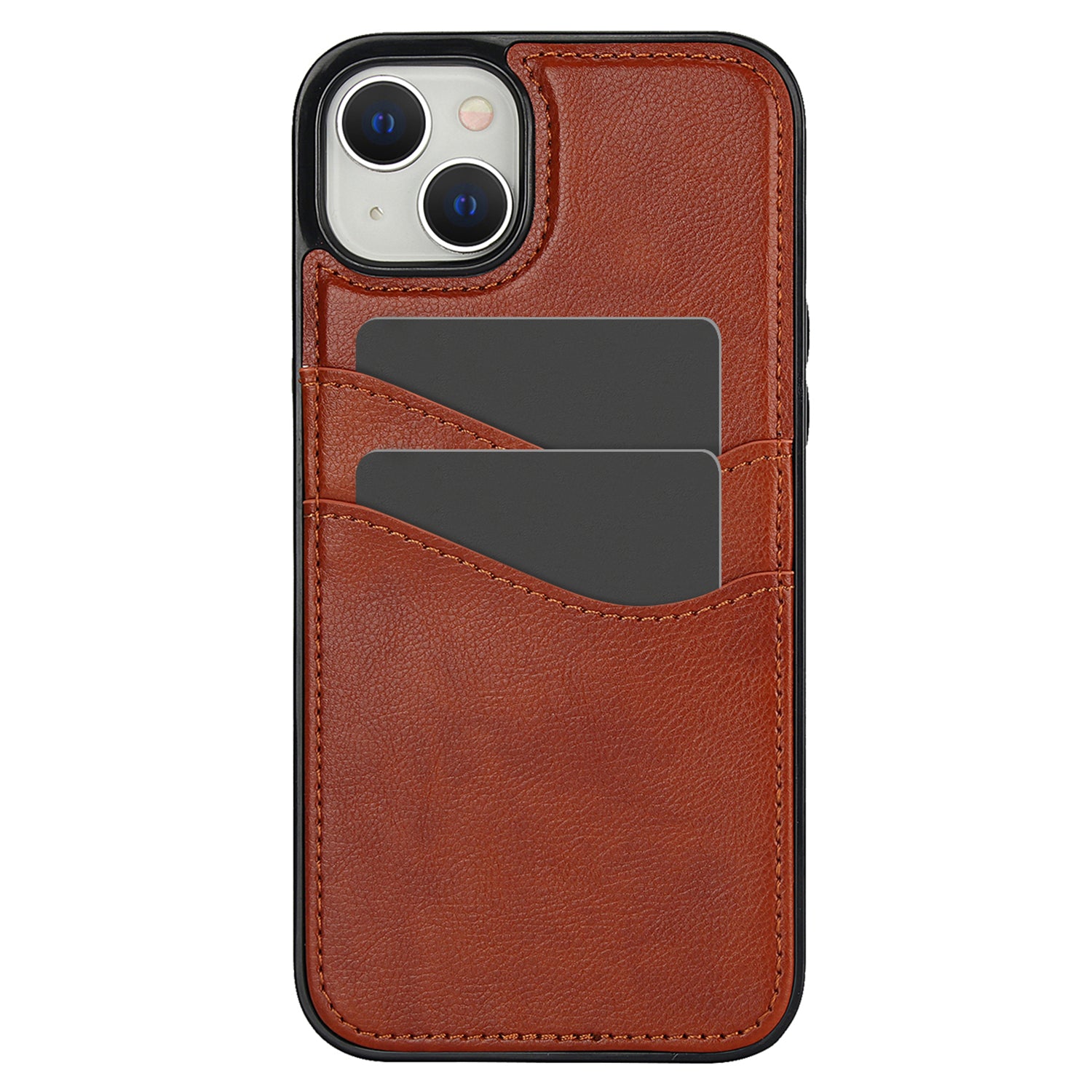 For iPhone 15 Case Anti-Drop Hybrid PU+TPU Phone Cover with Card Holder