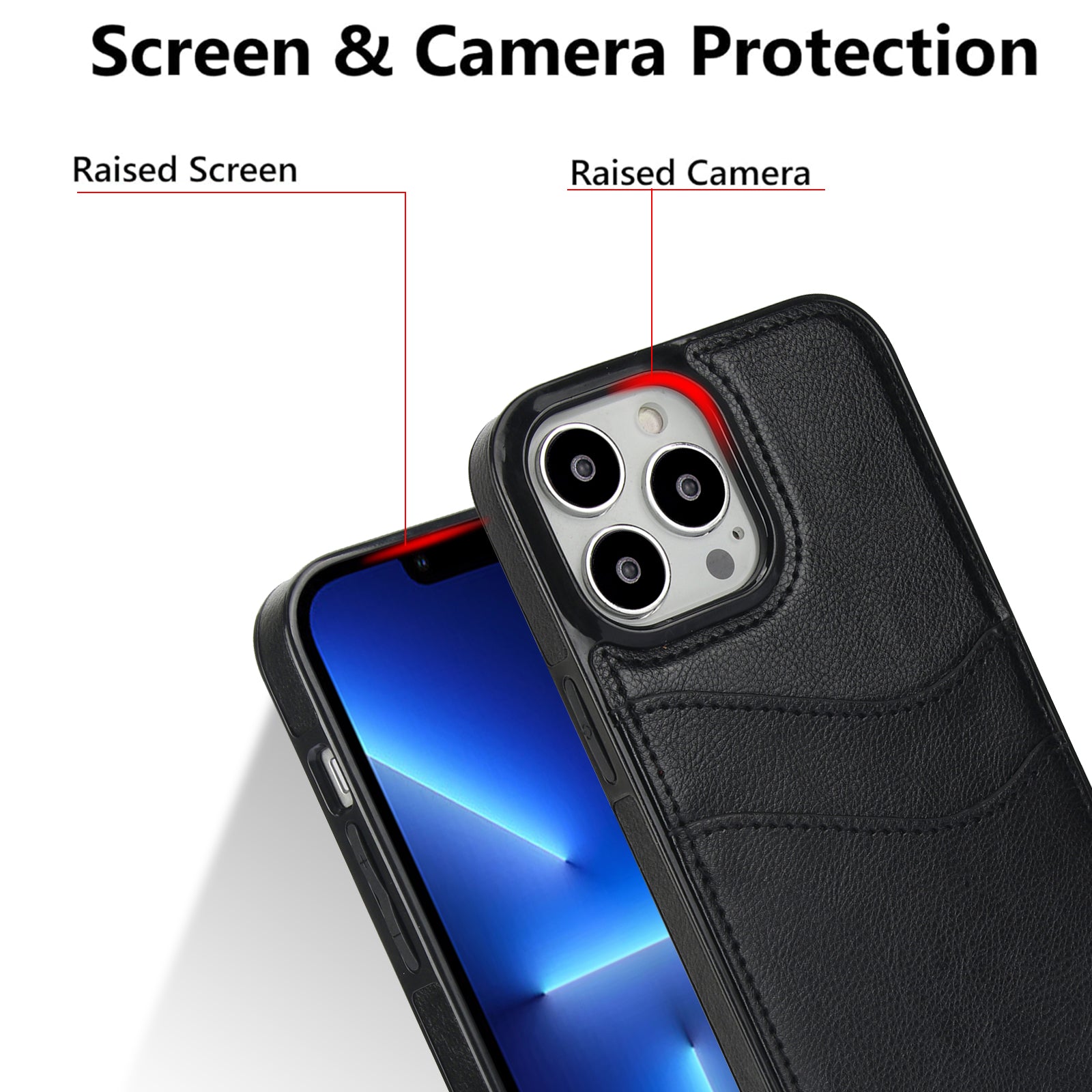For iPhone 12 Pro Max Case Shockproof PU+TPU Phone Shell with Card Holder