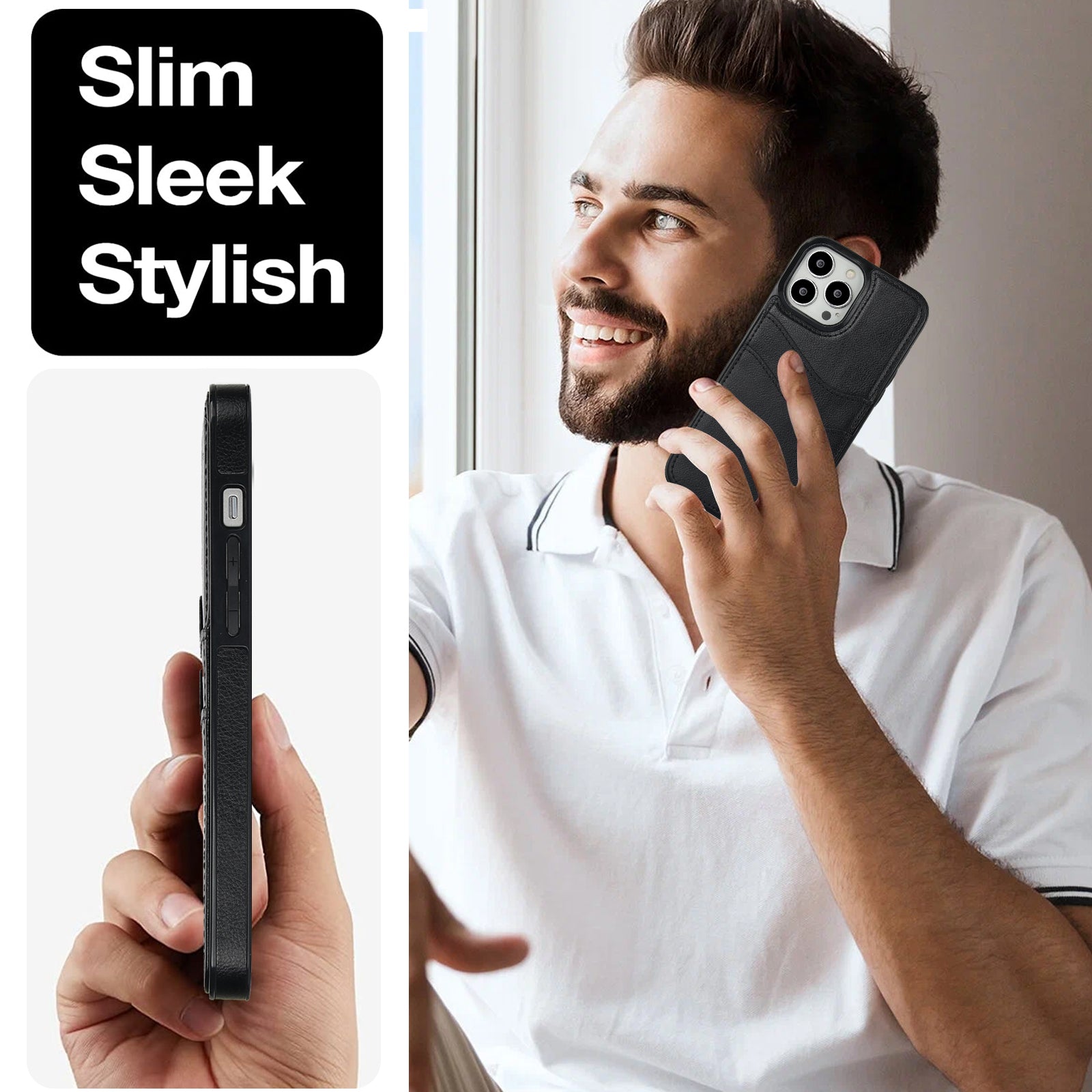 For iPhone 12 Pro Max Case Shockproof PU+TPU Phone Shell with Card Holder