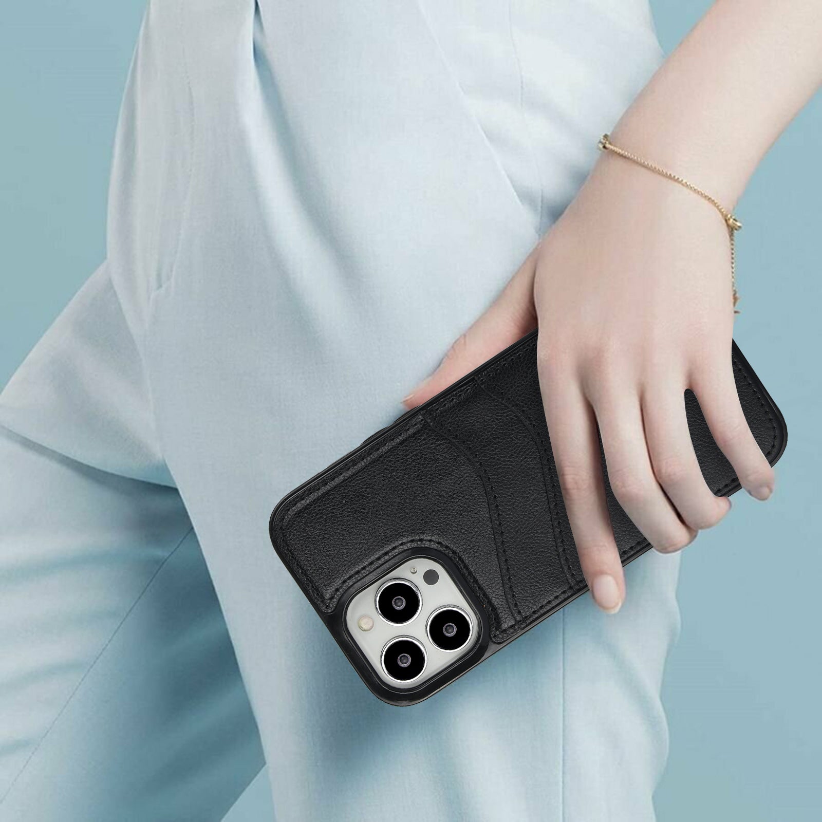 For iPhone 12 Pro Max Case Shockproof PU+TPU Phone Shell with Card Holder