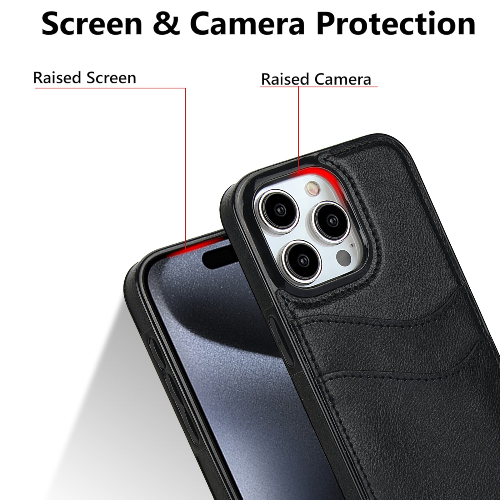 For iPhone 14 Pro Max Case Card Slot Anti-Drop PU+TPU Phone Protector