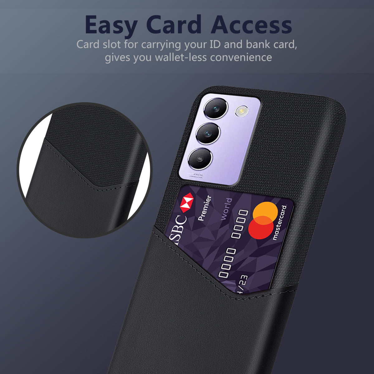 For vivo Y100 5G (Indonesia) / Y200e 5G Case Leather Coated PC Protective Phone Cover with Card Slot