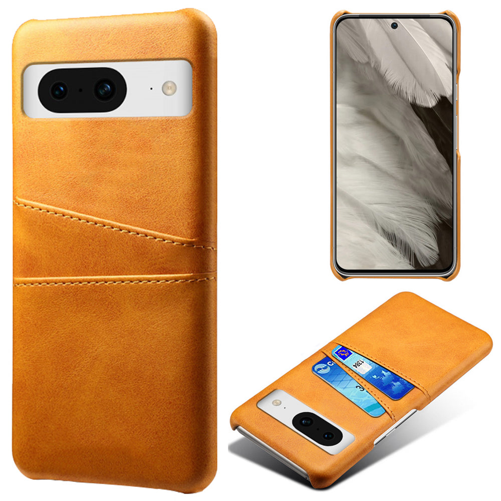 For Google Pixel 8 Case Leather Coated PC Ultra-Thin Shell with 2 Card Holders