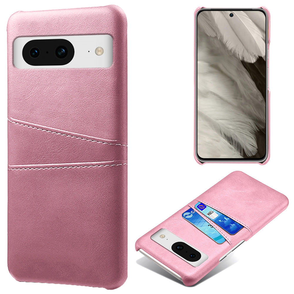 For Google Pixel 8 Case Leather Coated PC Ultra-Thin Shell with 2 Card Holders