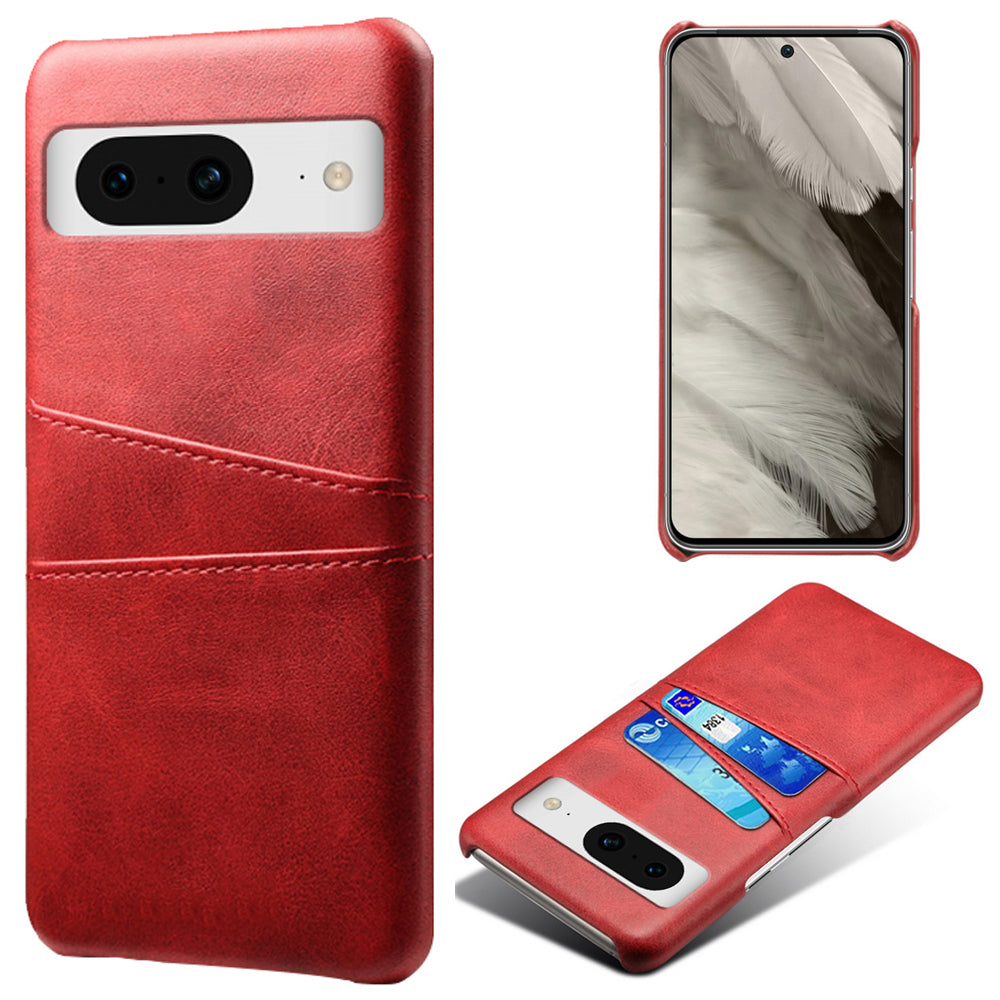 For Google Pixel 8 Case Leather Coated PC Ultra-Thin Shell with 2 Card Holders