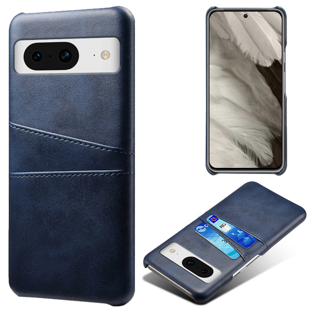 For Google Pixel 8 Case Leather Coated PC Ultra-Thin Shell with 2 Card Holders