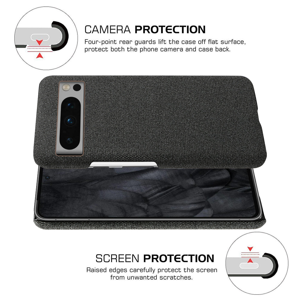 For Google Pixel 8 Pro Case Solid Color Fabric Cloth+PC Shockproof Phone Cover