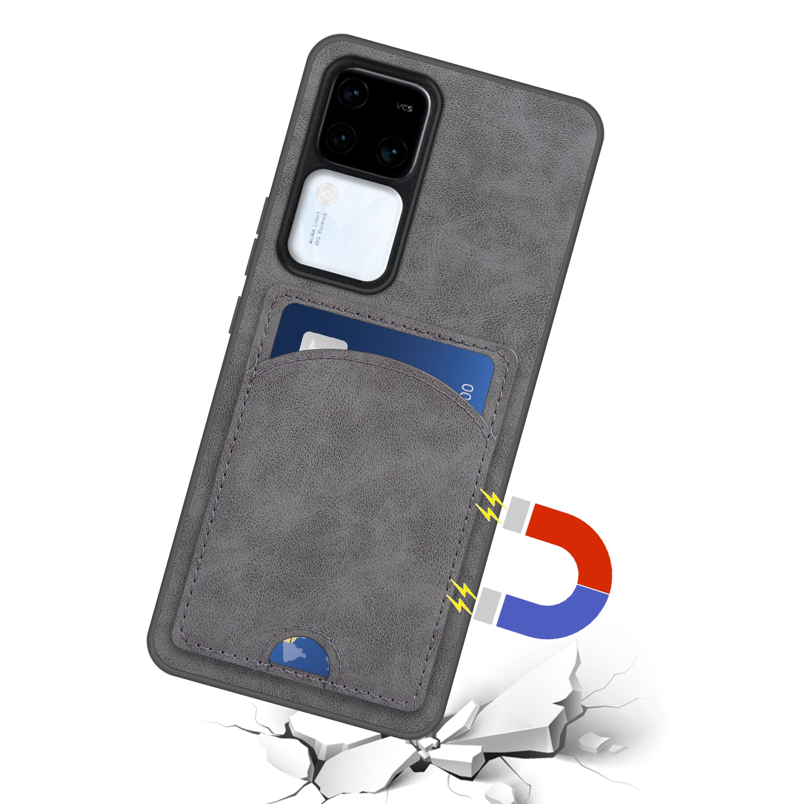 For vivo S18 5G Kickstand Case PU Leather Coated PC+TPU Phone Cover with Card Holder