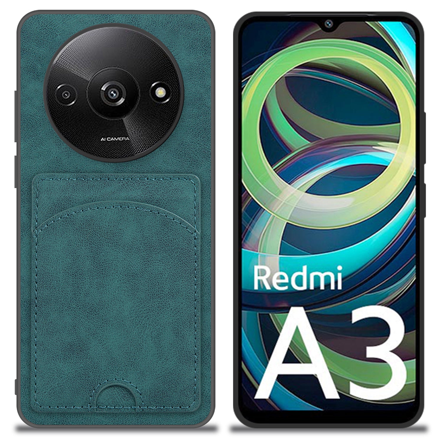 For Xiaomi Redmi A3 / Poco C61 4G Case Card Holder PU+PC+TPU Phone Cover with Kickstand
