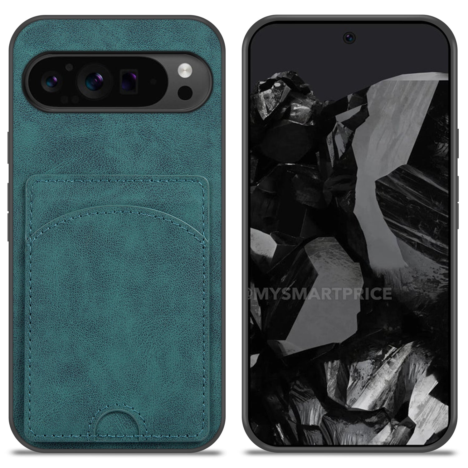 For Google Pixel 9 Pro Case with Card Holder PU Leather Coated PC+TPU Phone Cover
