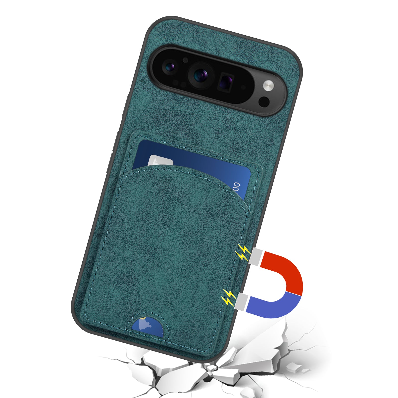 For Google Pixel 9 Pro Case with Card Holder PU Leather Coated PC+TPU Phone Cover