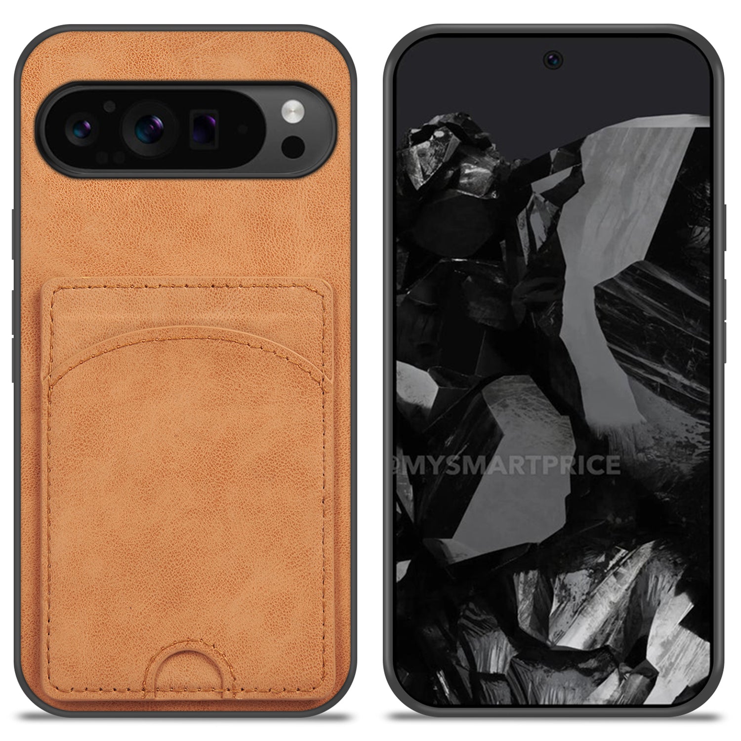 For Google Pixel 9 Pro Case with Card Holder PU Leather Coated PC+TPU Phone Cover