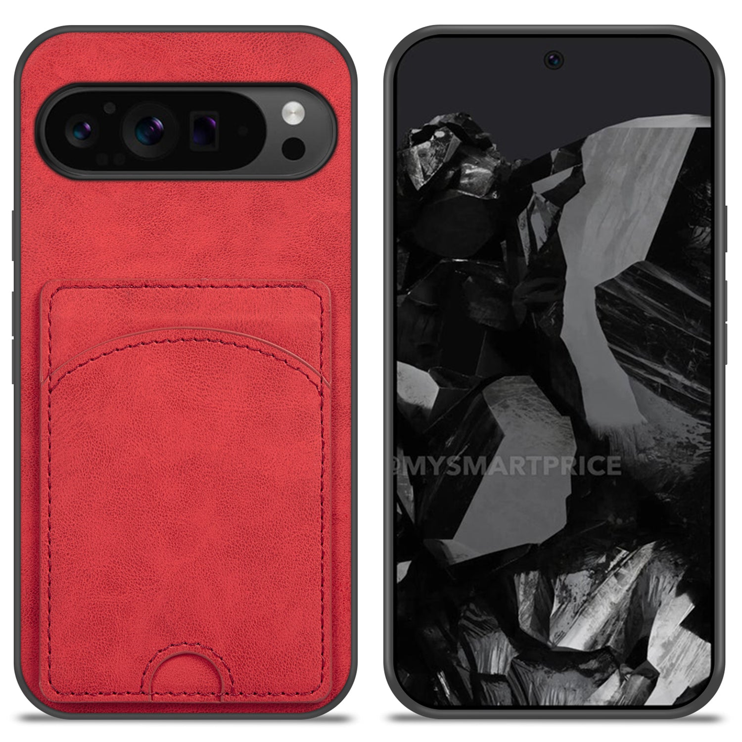 For Google Pixel 9 Pro Case with Card Holder PU Leather Coated PC+TPU Phone Cover