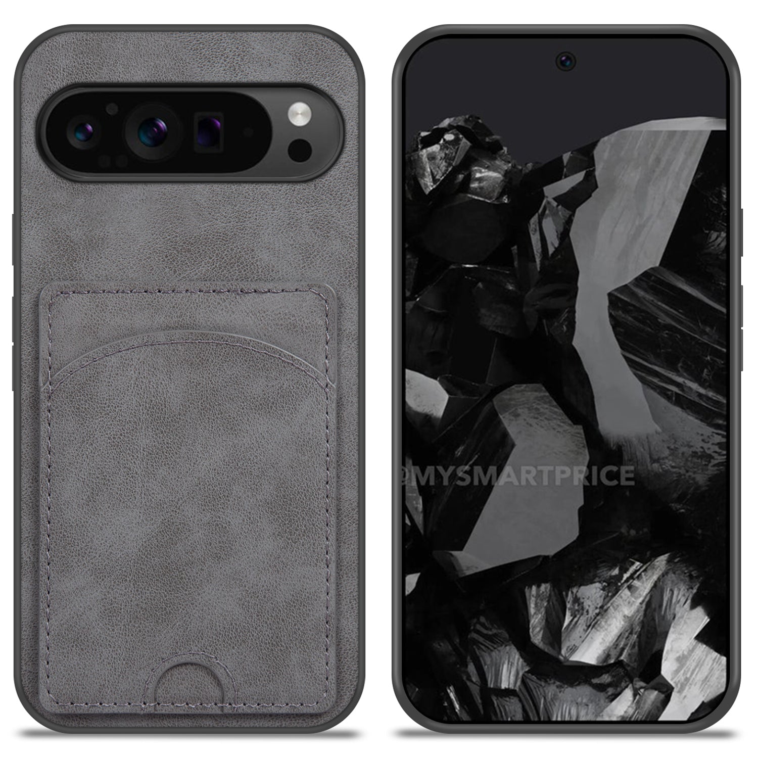 For Google Pixel 9 Pro Case with Card Holder PU Leather Coated PC+TPU Phone Cover