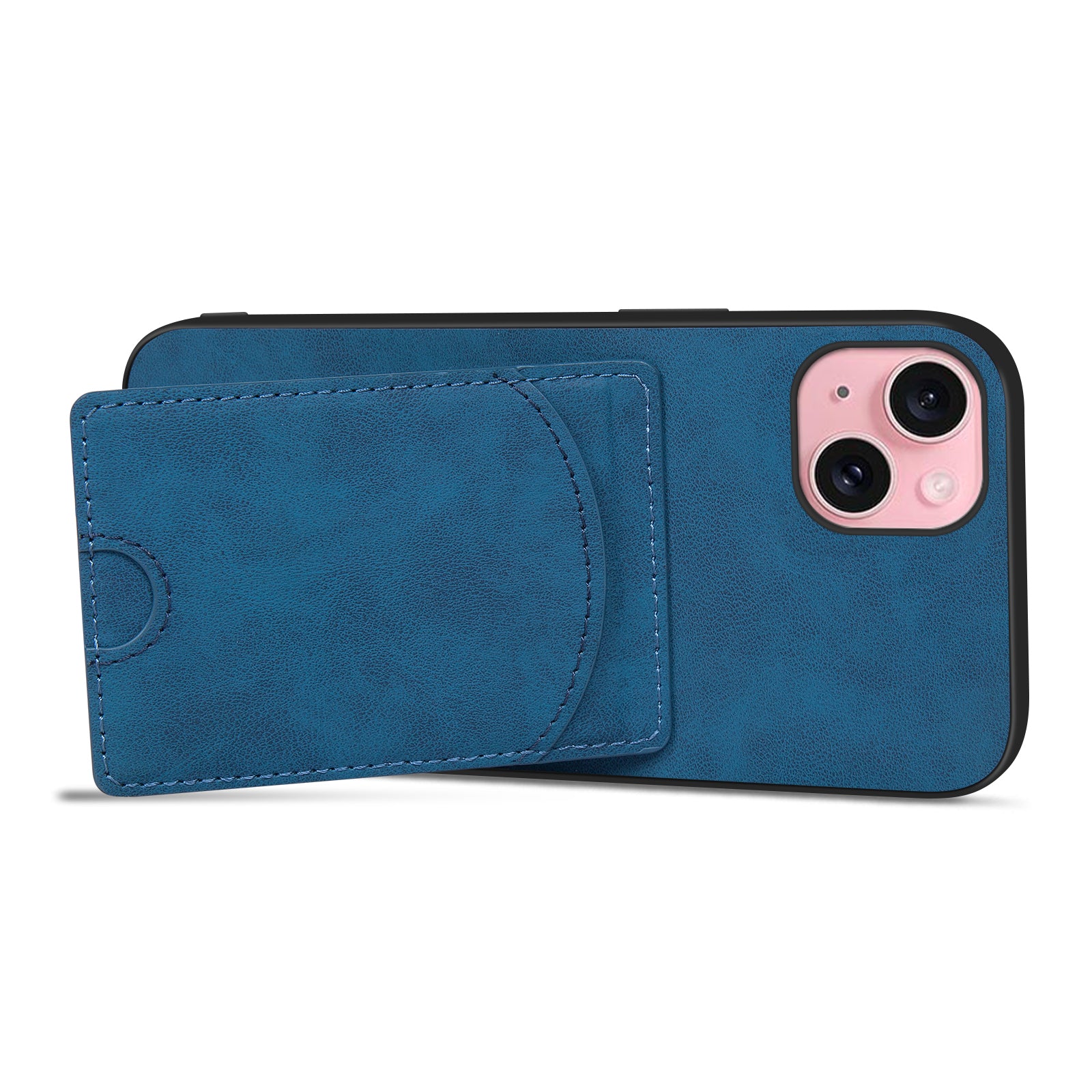 For iPhone 15 Kickstand Case PU+PC+TPU Phone Cover with Card Holder