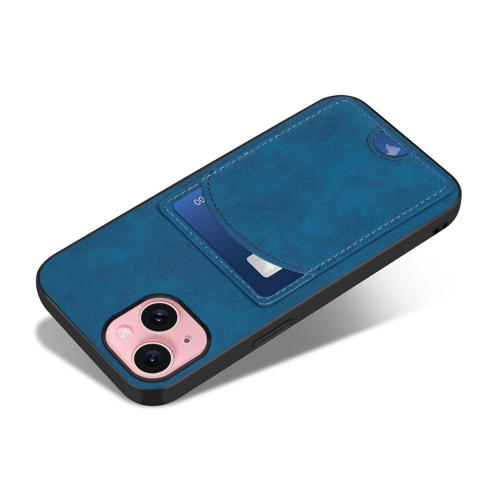 For iPhone 15 Kickstand Case PU+PC+TPU Phone Cover with Card Holder