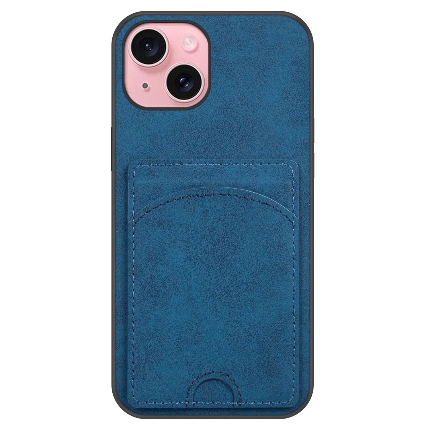 For iPhone 15 Kickstand Case PU+PC+TPU Phone Cover with Card Holder