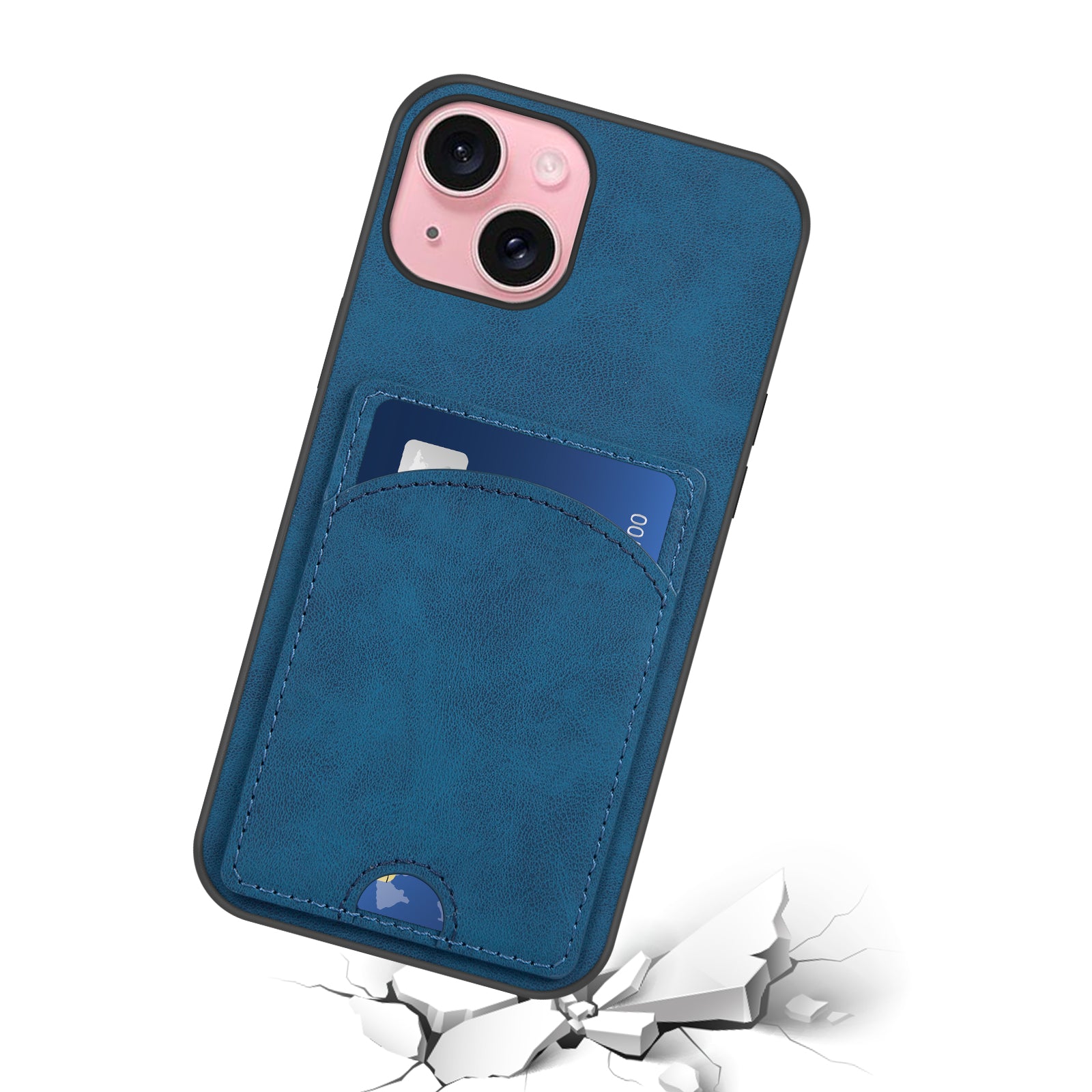 For iPhone 15 Kickstand Case PU+PC+TPU Phone Cover with Card Holder