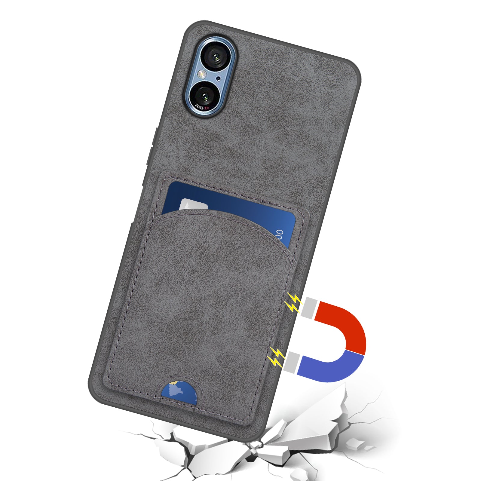 For Sony Xperia 5 V Kickstand Case Card Slot Leather Coated PC+TPU Hybrid Phone Cover