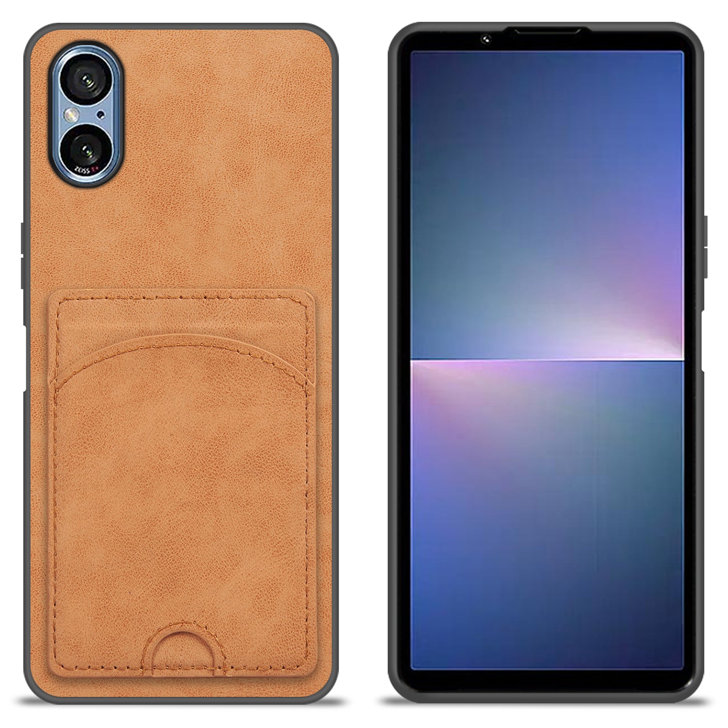 For Sony Xperia 5 V Kickstand Case Card Slot Leather Coated PC+TPU Hybrid Phone Cover