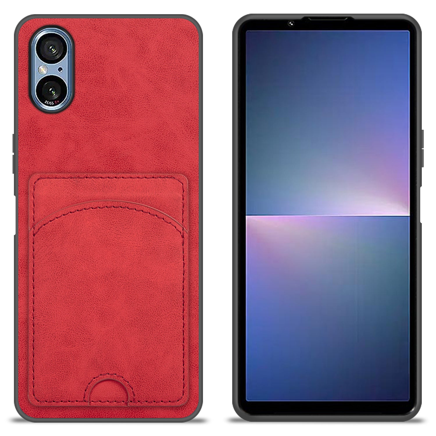 For Sony Xperia 5 V Kickstand Case Card Slot Leather Coated PC+TPU Hybrid Phone Cover