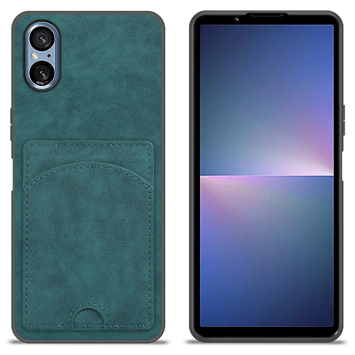 For Sony Xperia 5 V Kickstand Case Card Slot Leather Coated PC+TPU Hybrid Phone Cover