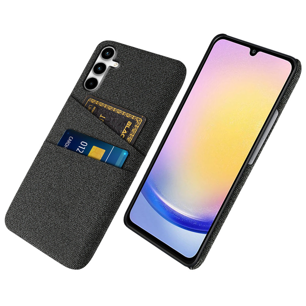 For Samsung Galaxy A25 5G (Global) (161.0 x 76.5 x 8.3mm) Case 2 Card Slots Cloth+PC Hard Protective Cover