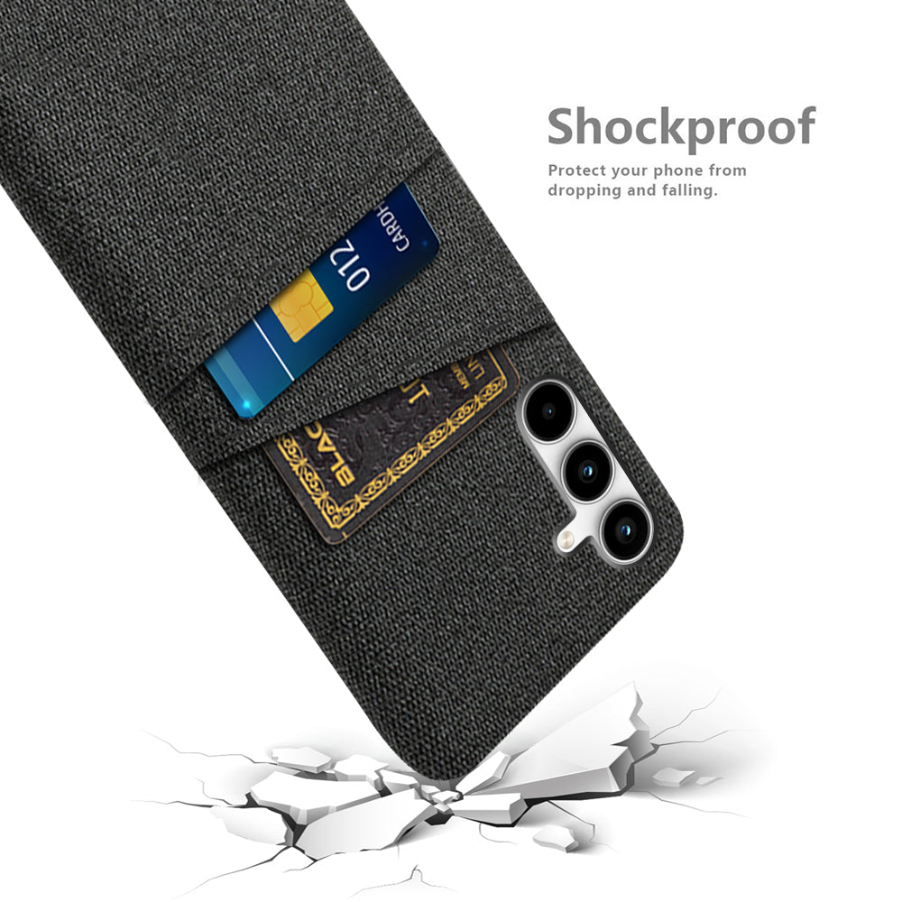 For Samsung Galaxy A25 5G (Global) (161.0 x 76.5 x 8.3mm) Case 2 Card Slots Cloth+PC Hard Protective Cover