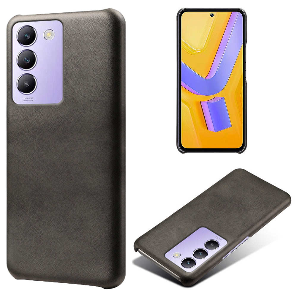For vivo Y100 5G (Indonesia) / Y200e 5G Case Leather Coated Hard PC Calf Texture Shockproof Phone Cover