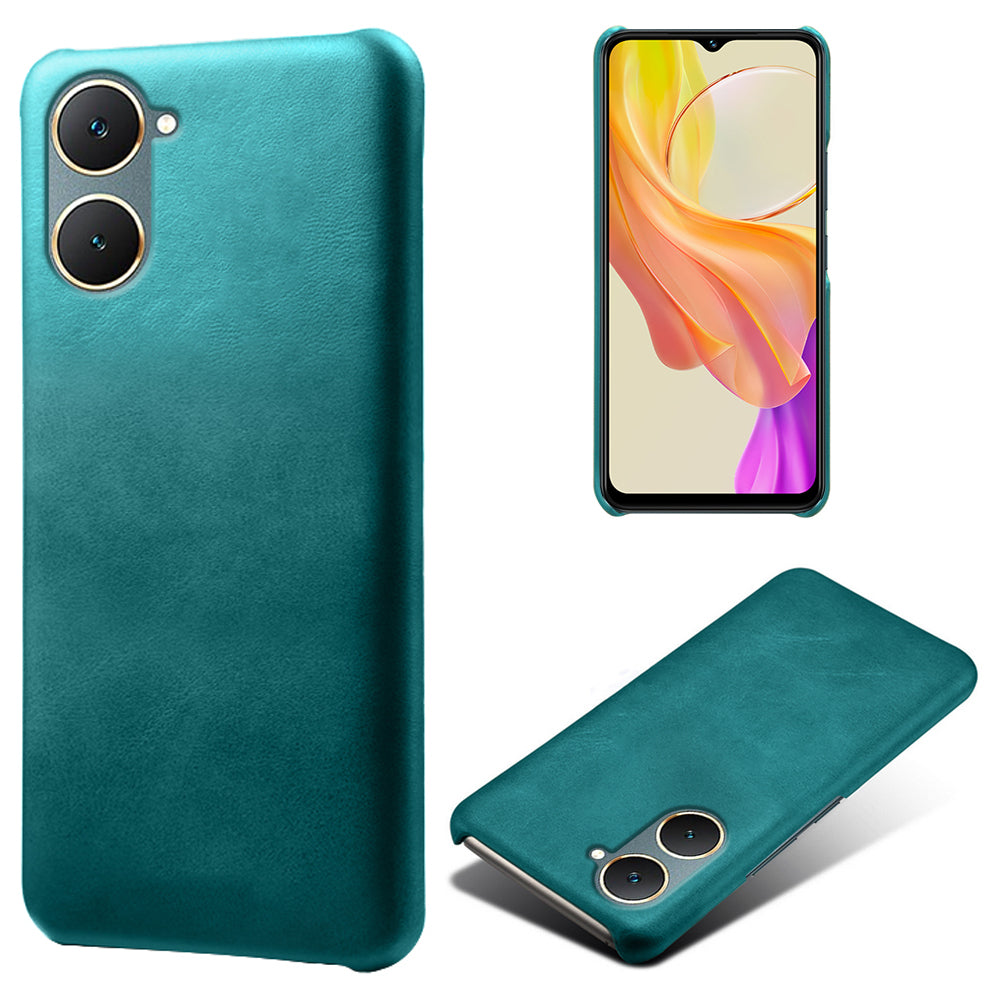 For vivo Y03 Case Calf Texture Anti-scratch PU Leather Coated Hard PC Phone Cover